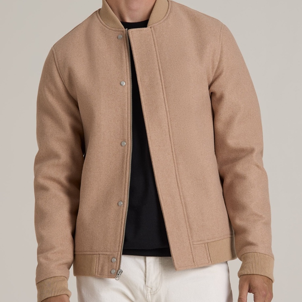 American Tall Melton Varsity Jacket for Tall Men in Light Camel Mix Size XLXL /